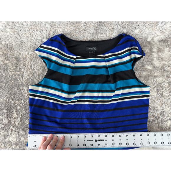 En Focus Studio Size S Striped S Cap Sleeve Sheath Knee Length Dress Blue - Picture 6 of 9